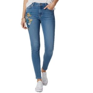 Massimo Dutti Floral Embroidered blue & yellow Skinny Jeans - Size 6 / 28 NWT